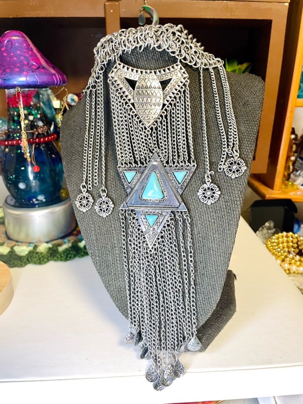 Silver and Turquoise Statement Necklace - Picture 2 of 2